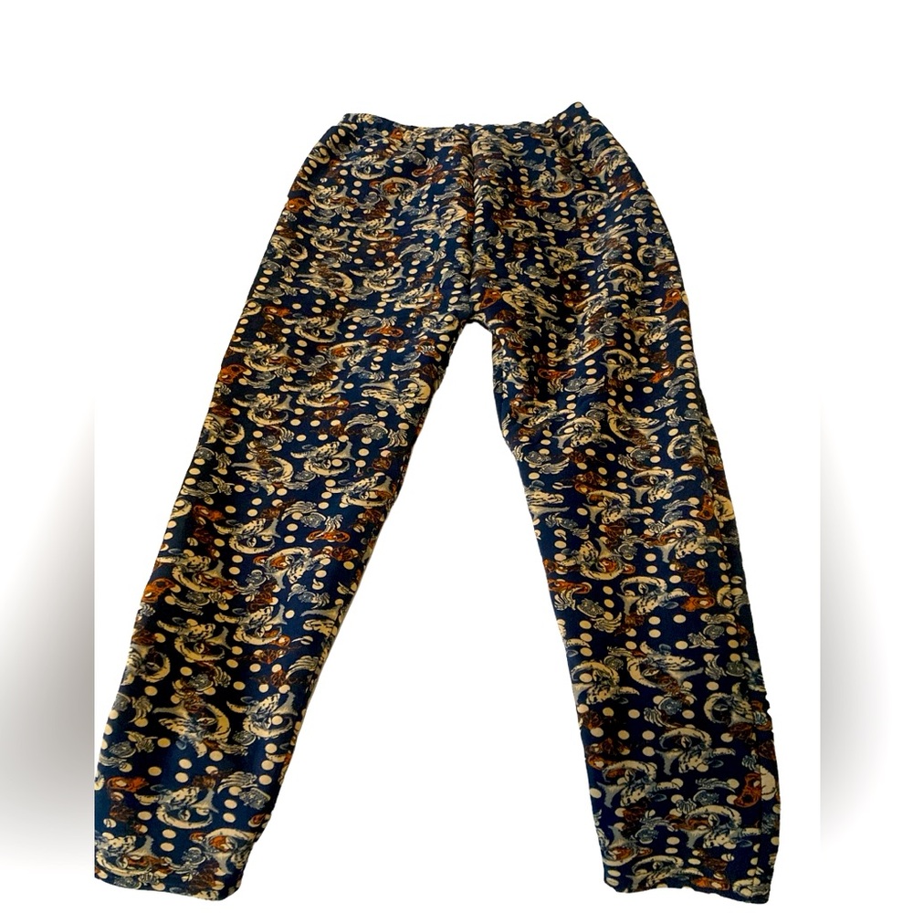 Navy Blue patterned, Faux-Fur Lined Leggings- size Large